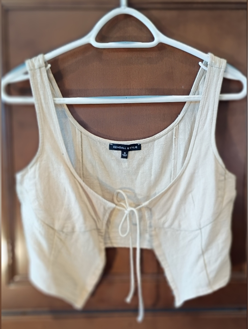 Kendall & Kylie Beige Tie-Front Linen Top